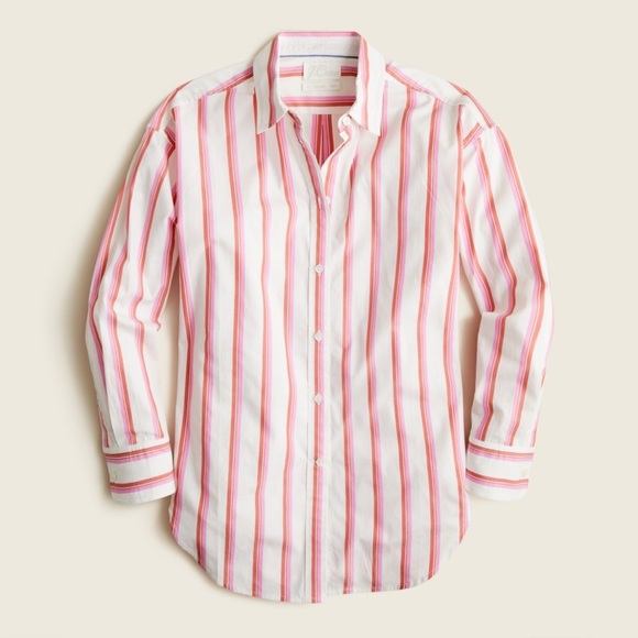 J. Crew Pink & White Striped Button Down Shirt 100% cotton size Small oversized - Picture 1 of 8